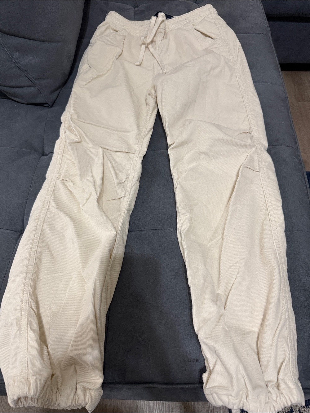 Hollister Corduroy Cream Pair and Brown/Grey Pair of Drawstring Jogger Pants